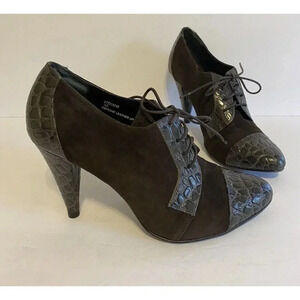 Leather Suede Crock Embossed Heeled Lace up Shoe Pointed Closed Toe Heels
